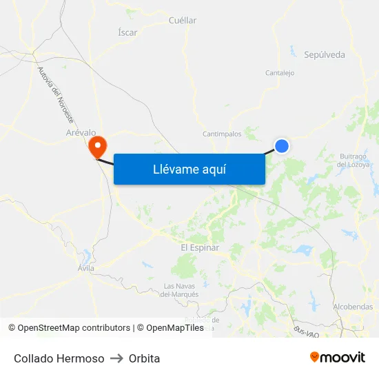 Collado Hermoso to Orbita map