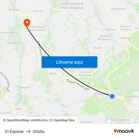 El Espinar to Orbita map