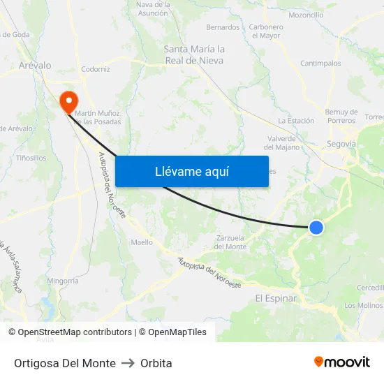 Ortigosa Del Monte to Orbita map