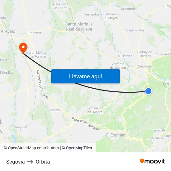 Segovia to Orbita map