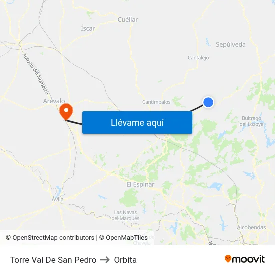 Torre Val De San Pedro to Orbita map