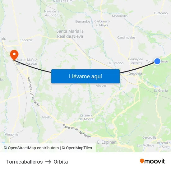 Torrecaballeros to Orbita map