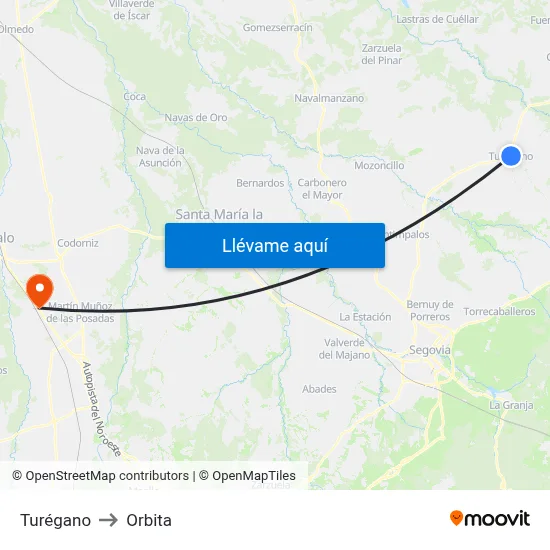 Turégano to Orbita map