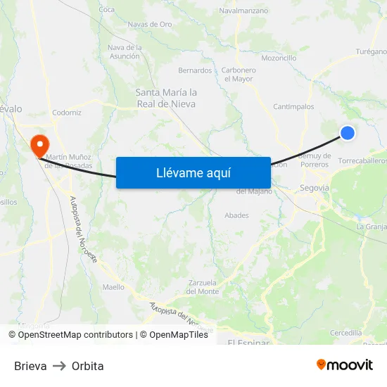 Brieva to Orbita map