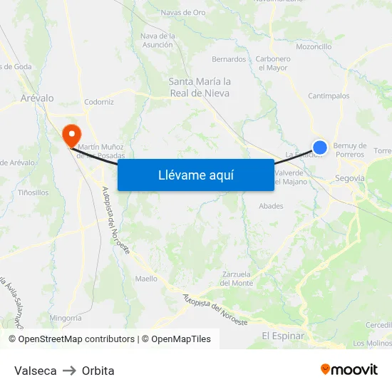 Valseca to Orbita map