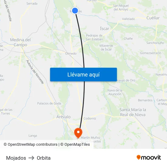 Mojados to Orbita map