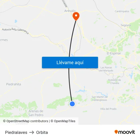 Piedralaves to Orbita map