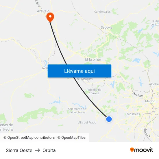 Sierra Oeste to Orbita map