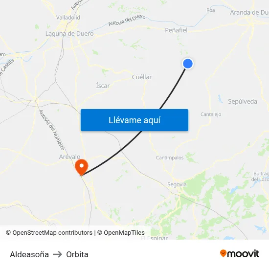 Aldeasoña to Orbita map