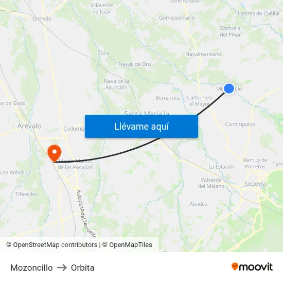 Mozoncillo to Orbita map