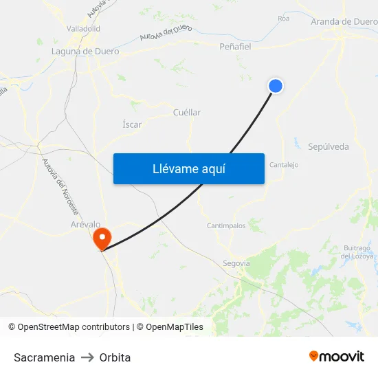 Sacramenia to Orbita map