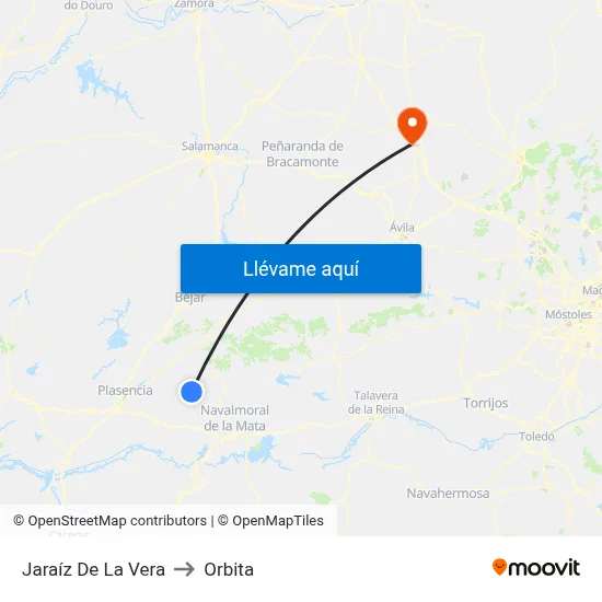 Jaraíz De La Vera to Orbita map