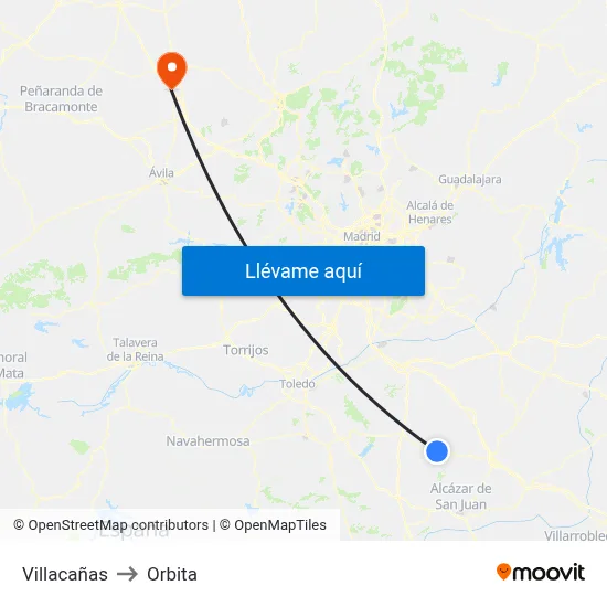 Villacañas to Orbita map