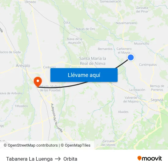 Tabanera La Luenga to Orbita map