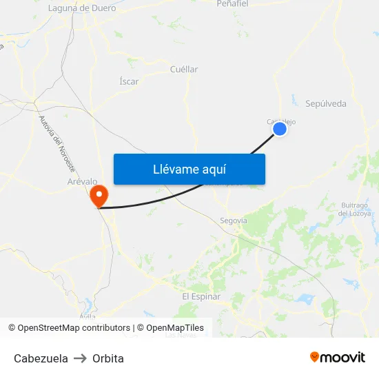 Cabezuela to Orbita map