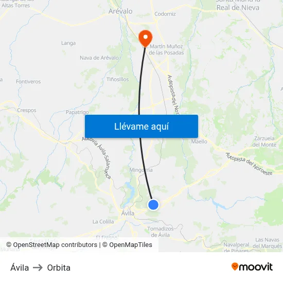 Ávila to Orbita map