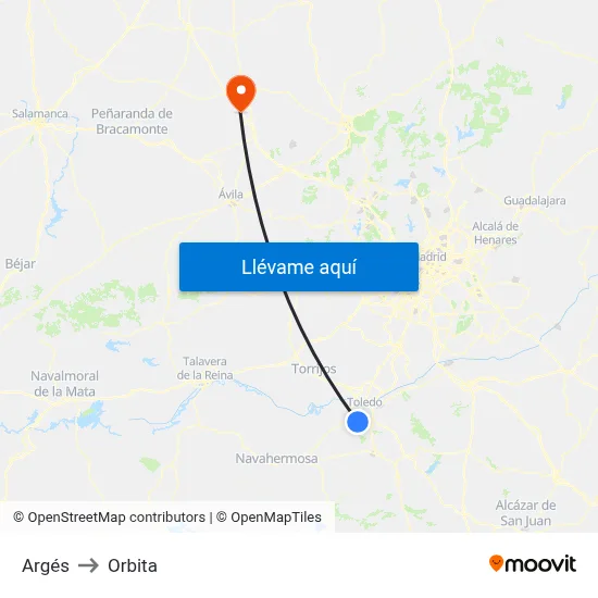 Argés to Orbita map