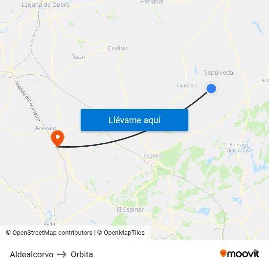 Aldealcorvo to Orbita map