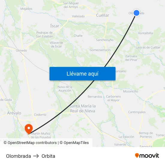 Olombrada to Orbita map