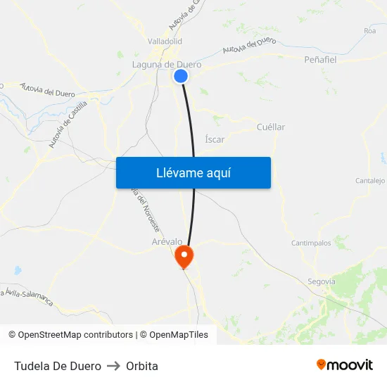 Tudela De Duero to Orbita map
