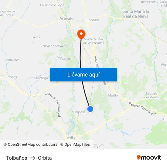 Tolbaños to Orbita map