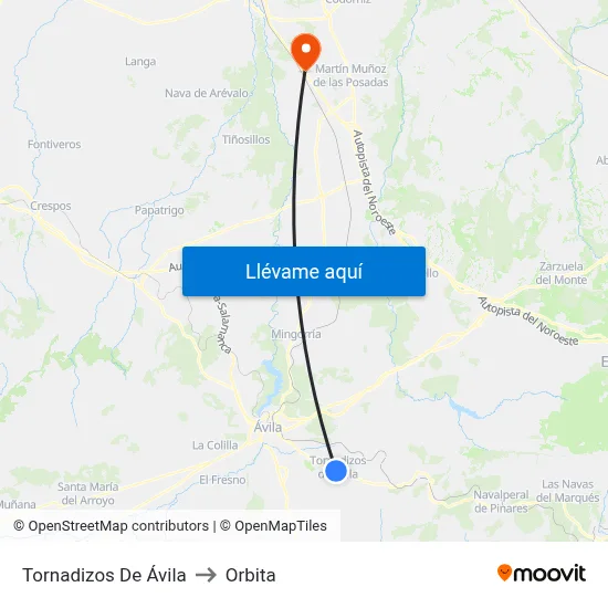 Tornadizos De Ávila to Orbita map