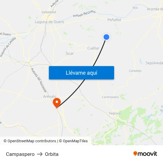 Campaspero to Orbita map