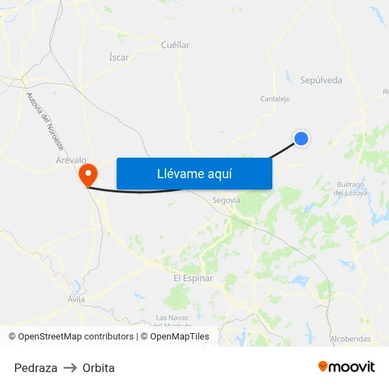 Pedraza to Orbita map
