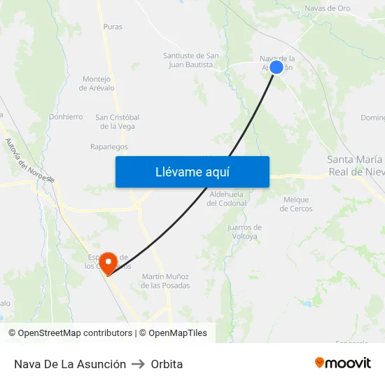 Nava De La Asunción to Orbita map