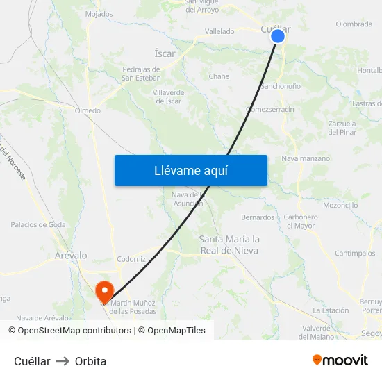 Cuéllar to Orbita map