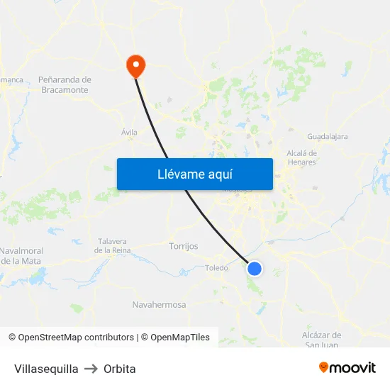 Villasequilla to Orbita map