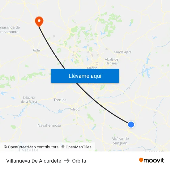 Villanueva De Alcardete to Orbita map