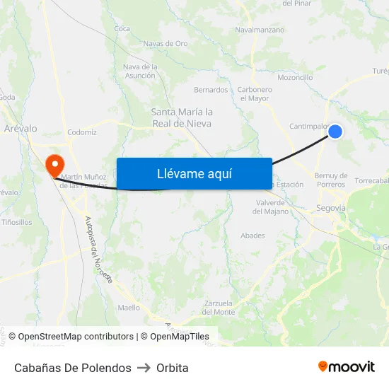 Cabañas De Polendos to Orbita map