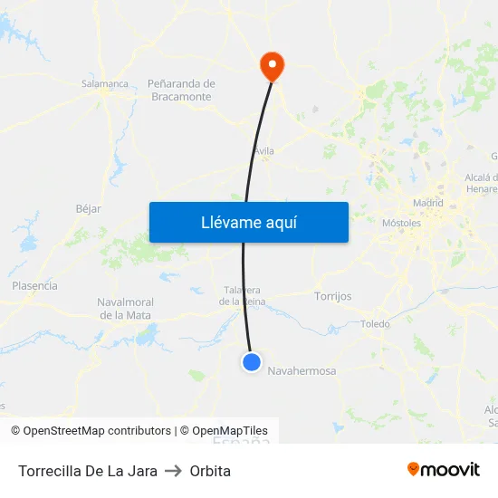 Torrecilla De La Jara to Orbita map