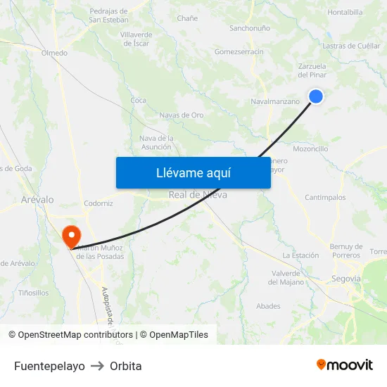 Fuentepelayo to Orbita map