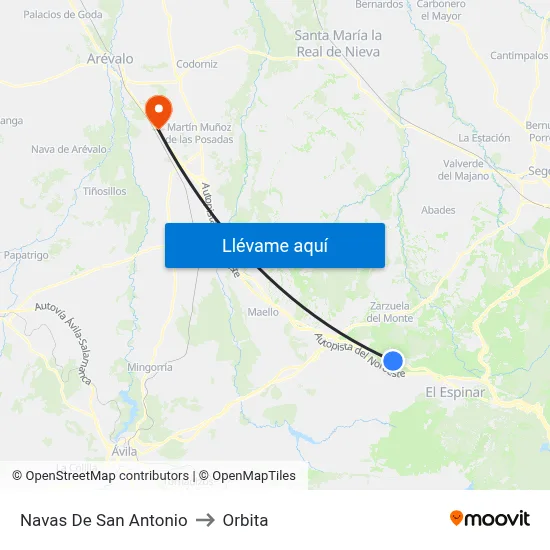 Navas De San Antonio to Orbita map