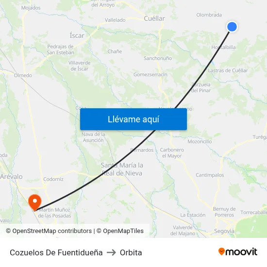 Cozuelos De Fuentidueña to Orbita map
