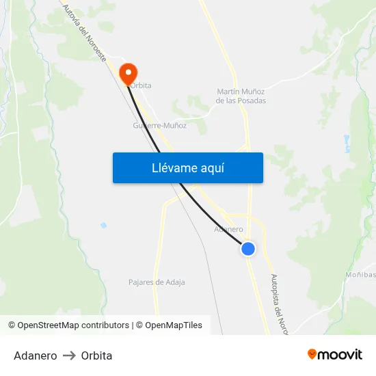 Adanero to Orbita map