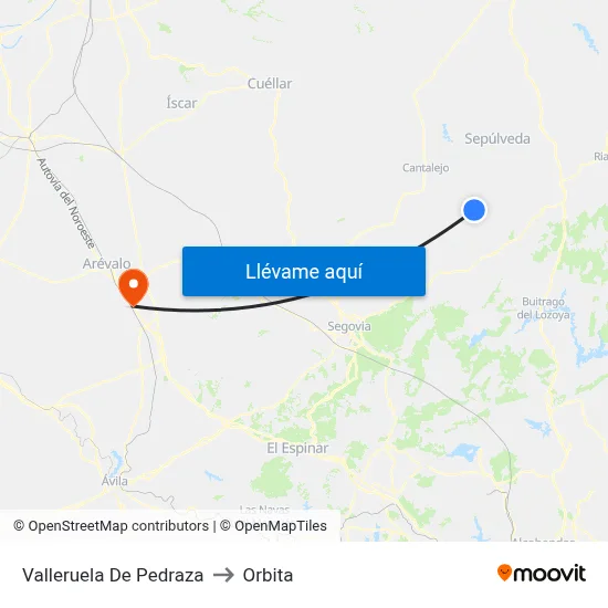 Valleruela De Pedraza to Orbita map