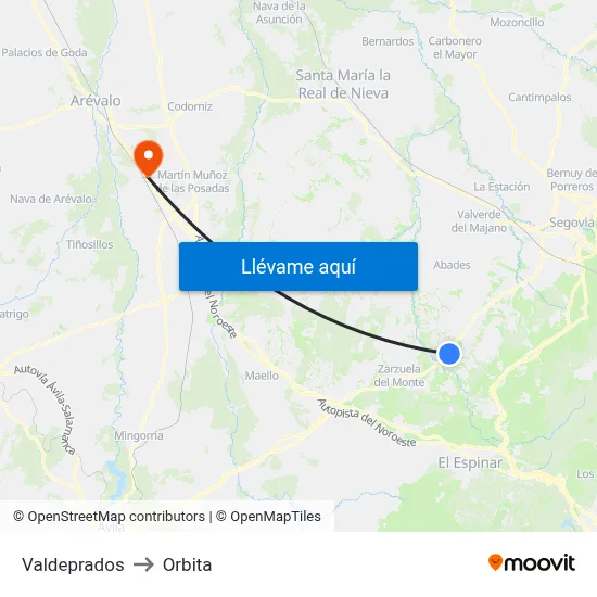 Valdeprados to Orbita map