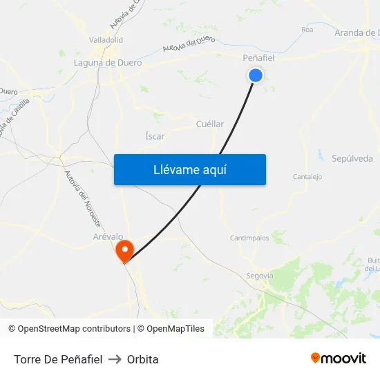 Torre De Peñafiel to Orbita map