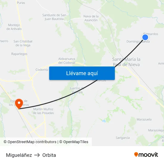 Migueláñez to Orbita map
