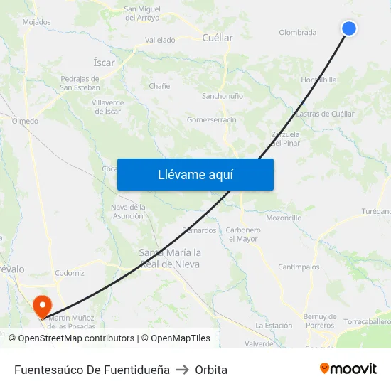 Fuentesaúco De Fuentidueña to Orbita map