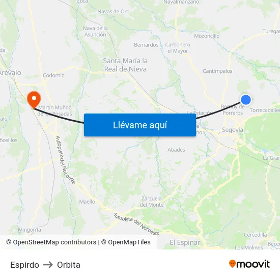 Espirdo to Orbita map