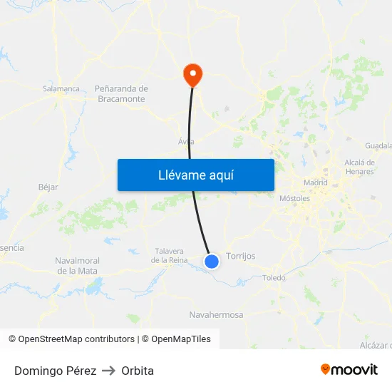 Domingo Pérez to Orbita map
