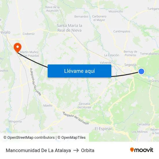 Mancomunidad De La Atalaya to Orbita map