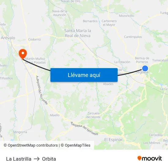 La Lastrilla to Orbita map