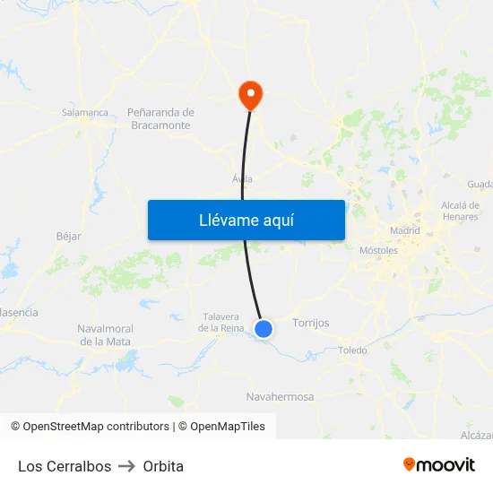 Los Cerralbos to Orbita map