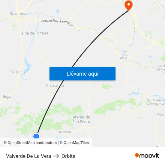 Valverde De La Vera to Orbita map