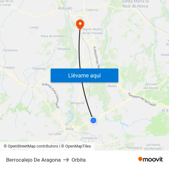 Berrocalejo De Aragona to Orbita map
